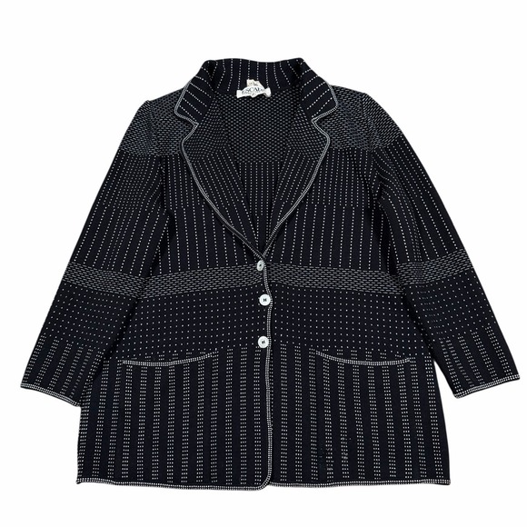 Vintage Escada Black & Ivory Wool Blend Blazer Jacket w Pockets Sz 44 - Picture 1 of 12